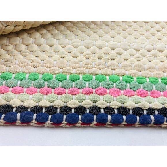 Vintage 70's Flower Power Groovy Rag Throw Rug 44"x24" Granny Core Wall Art Blue - Picture 12 of 12